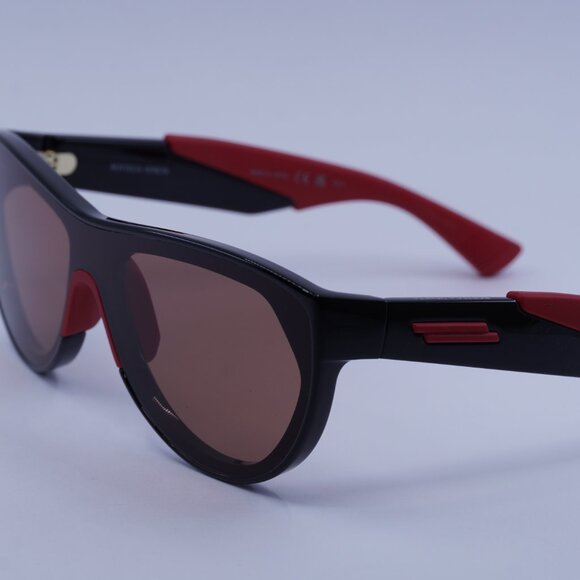 Bottega Veneta BV1234S 004 Sunglasses Shiny Black/Red Shield Frame, Red Lenses - Picture 8 of 10